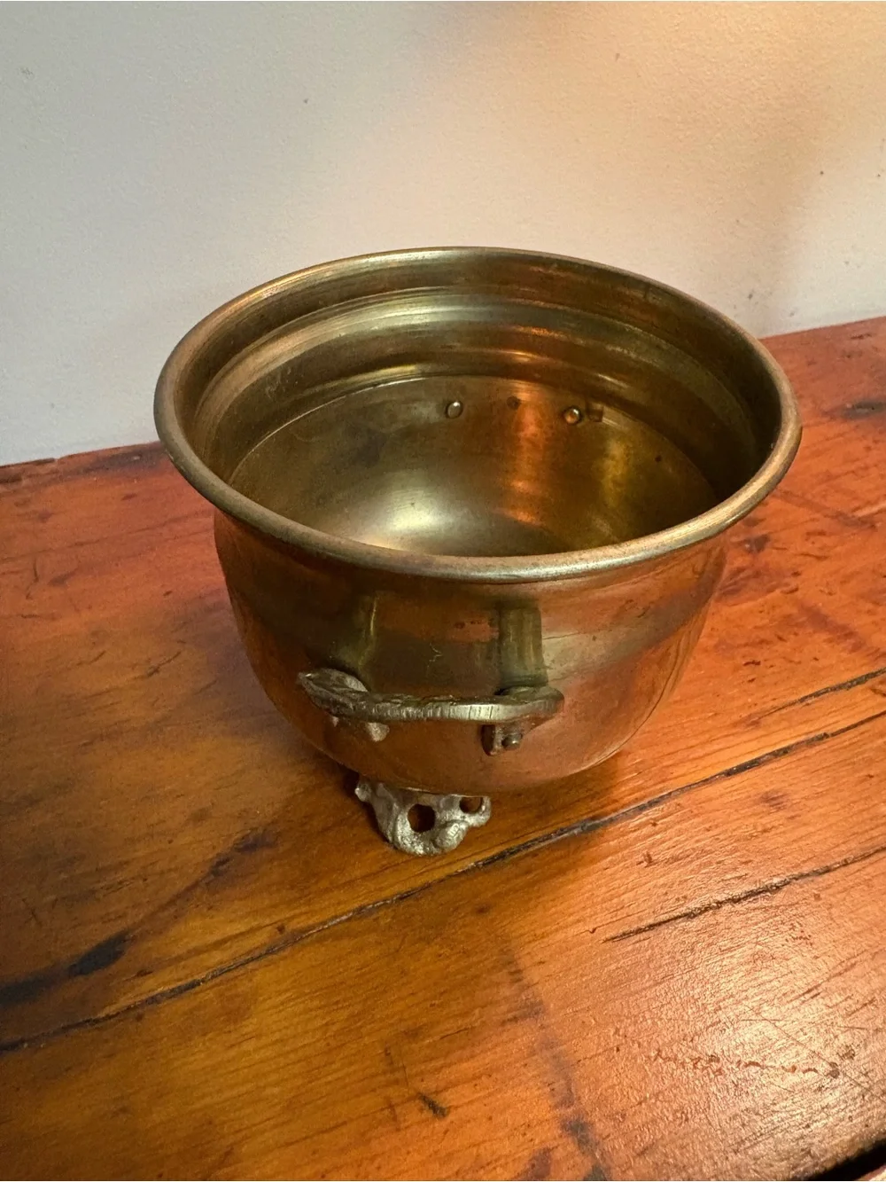 Antique-Style Brass Footed Planter with Handles Curved Handles 3.5x4”